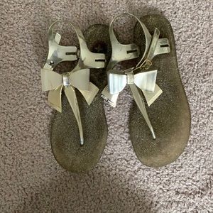 Gold Jelly Bow Sandals W Ankle Strap